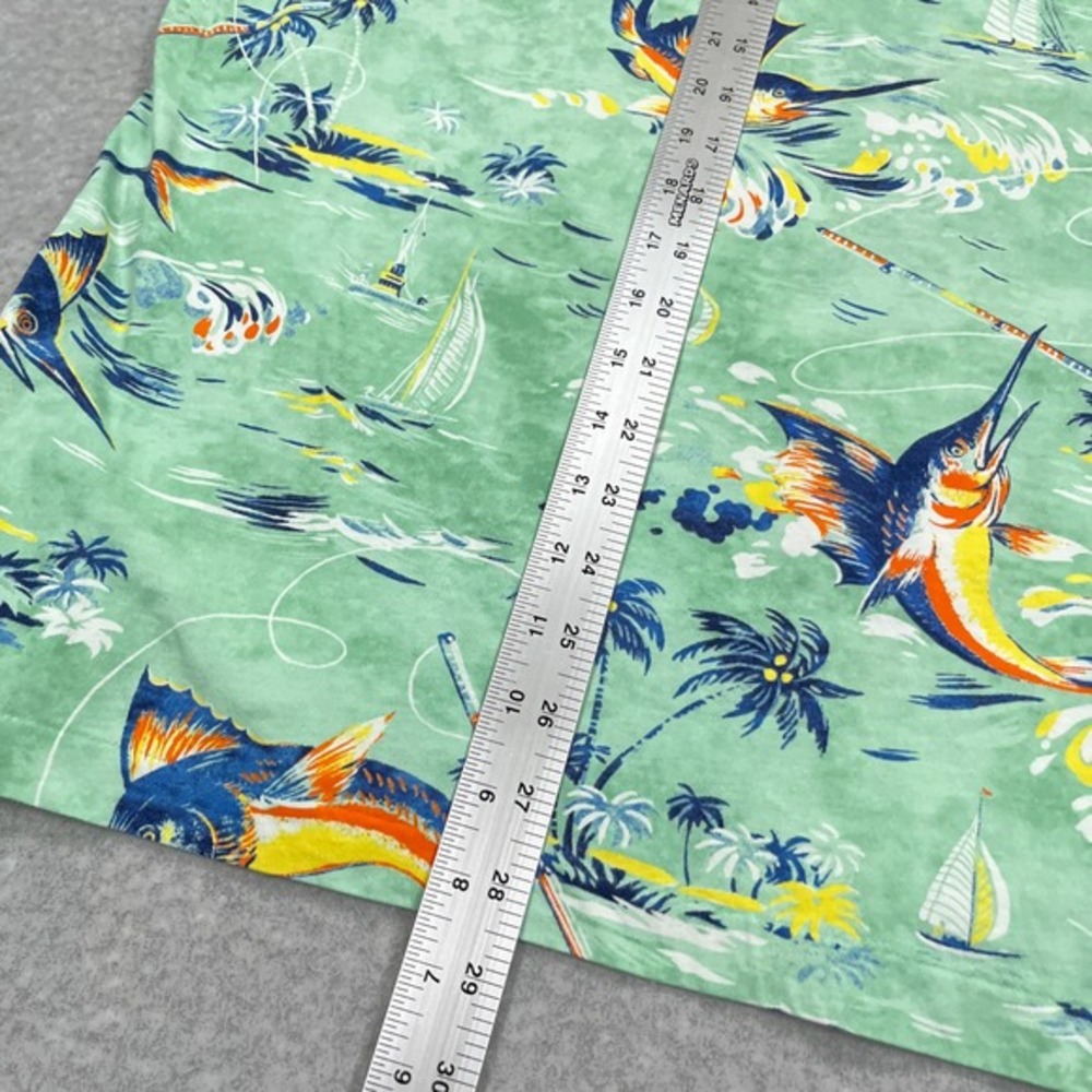 Polo Ralph Lauren Shirt Mens Medium Green Marlin Tropical‎ Fishing Short Sleeve - Picture 6 of 12